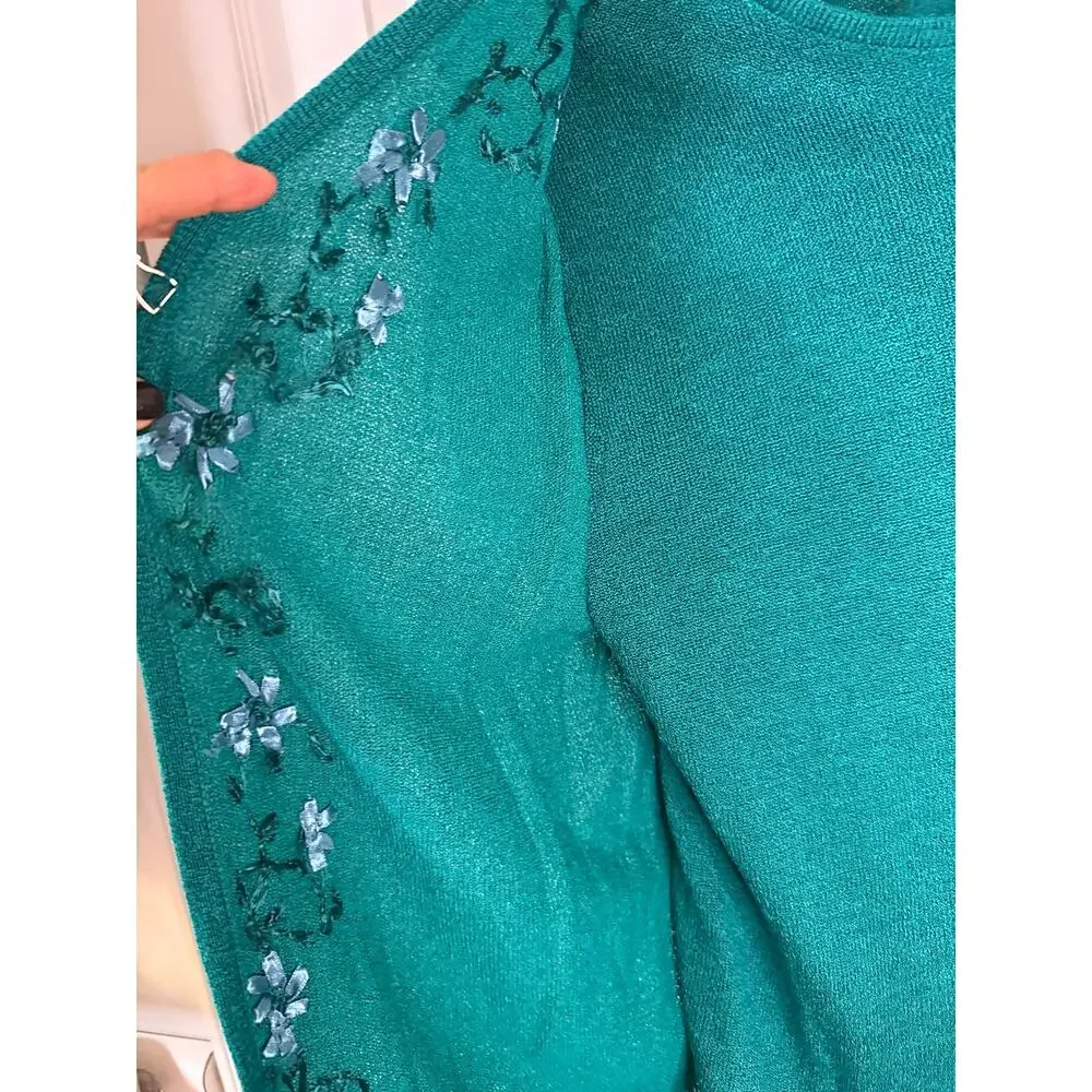 Sag Harbor Green‎ Inlay Sweater Women's Size Large
